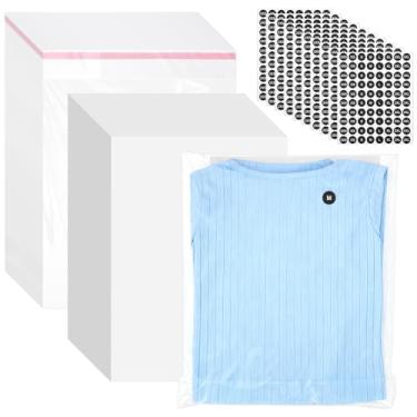 Imagem de Conjunto de 200 sacos de embalagem de camisetas de 25,4 x 33 cm com inserções de papelão e adesivos de tamanho de roupas, sacos de celofane de plástico transparente espesso para camisas, bolsa de