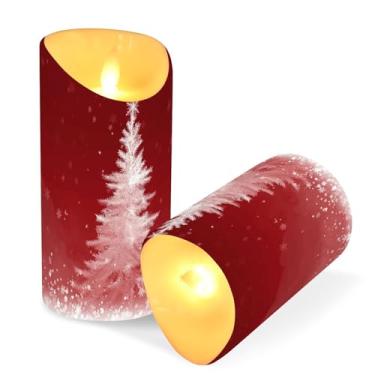 Imagem de Blueangle Pacote com 2 velas de árvore de Natal na neve sem chama com controle remoto e temporizador, velas LED cintilantes (7,6 cm x 15 cm) para decoração de casa, casamento, acampamento (825)