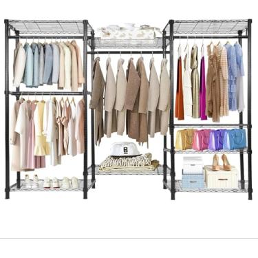 Imagem de Whitmor Sistema de suporte de roupas pesado, organizador de armário independente e rack de armazenamento para pendurar roupas, 210 cm C x 40 cm L x 196 cm A, 4 varões de pendurar, 8 prateleiras, preto