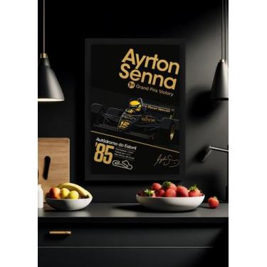 Imagem de Quadro Ayrton Senna Estoril 1985 com Vidro e Moldura Preta Tamanho:21c