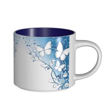 Imagem de ZERAOKE Flores e borboletas - Caneca grande de cerâmica impressa para café, capacidade grande para escritório e casa, pode ser lavada na lava-louças, design com alça em C.