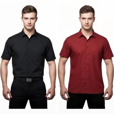 Imagem de Kit 2 Camisas Sociais Microleve Manga Curta cor:Preto,Vermelho EscuroT