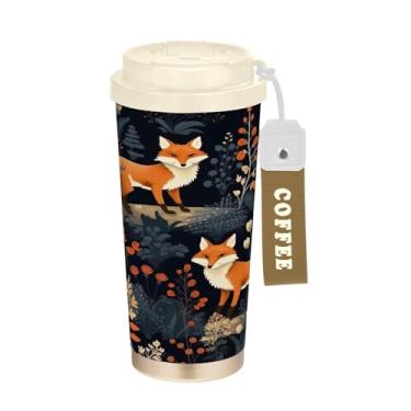 Imagem de Wassud Caneca de café de viagem com isolamento térmico Two Foxes copo à prova de vazamento com tampa e canudo garrafa de água de aço inoxidável para café quente/gelo, chá e cerveja