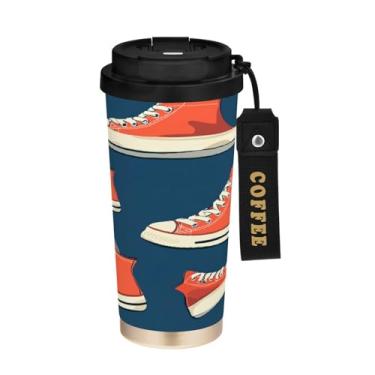 Imagem de STAYTOP Caneca de café de viagem com isolamento térmico de desenhos animados coloridos de 500 ml, copo de café reutilizável de aço inoxidável com tampa flip à prova de vazamento à prova de vazamento