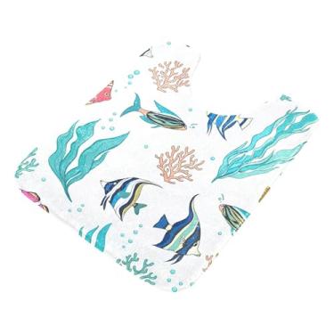 Imagem de Burbuja Tapete de banheiro Fishes, tapete de banho absorvente de pelúcia macio, base antiderrapante para piso de banheiro, oval em forma de U