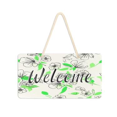 Imagem de Burbuja Placa de boas-vindas floral desenhada para porta da frente, placa de boas-vindas de PVC para pendurar na parede, decoração de férias, 15 x 28 cm