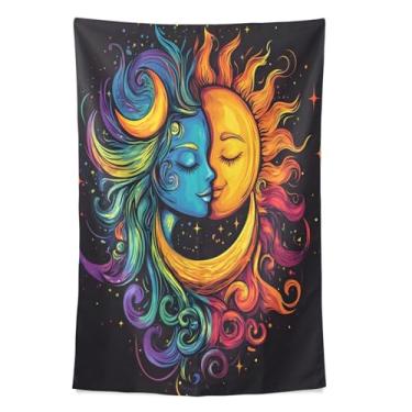 Imagem de STAYTOP Tapeçaria Colorida Sol e Lua Tapeçarias para Decoração de Casa Decoração de Dormitório Sala de Estar Quarto Tapete de Parede (60×51in)