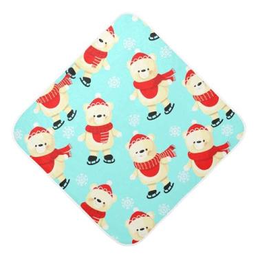Imagem de Burbuja Toalha de banho para bebê patinação no gelo com ursos de desenho animado - Toalha com capuz de musselina macia e absorvente para recém-nascidos, 89 x 89 cm
