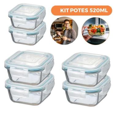 Imagem de Kit 6 Potes De Vidro Herméticos Quadrados 520Ml - Ad - Ad Importação