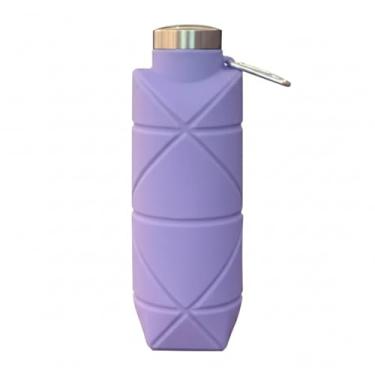 Imagem de Garrafa Dobrável 700ml Silicone Livre de BPA Tampa Inox com Mosquetão - Squeeze Viagem Escola Lazer Esportes - Bebida quente ou fria (ROXO)