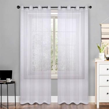 Imagem de Superior Cortinas transparentes - Design listrado Jackson - 132 cm x 243 cm - Cabeçote com ilhós - Cortinas arejadas, com filtro solar e leves para quarto, sala de estar - Conjunto de 2 painéis