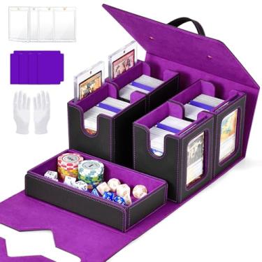 Imagem de Commander Deck Box for MTG, Trading Card Storage Box Holds 400+ Double-Sleeved Cards, 5 IN 1 Removable Card Case with Dice Tray, Display Window with Magnetic Card Holders for TCG/CCG (Black Purple)
