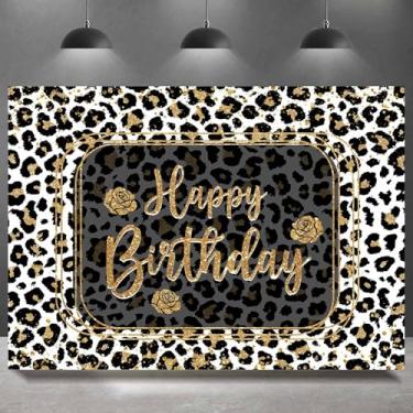 Imagem de Sensfun Pano de fundo de feliz aniversário com estampa de leopardo, 15 x 10 cm, ouro branco, estampa de guepardo, 20, 30, 40, 50, 60, 70 anos, faixa para decoração de festa de aniversário, faixa com