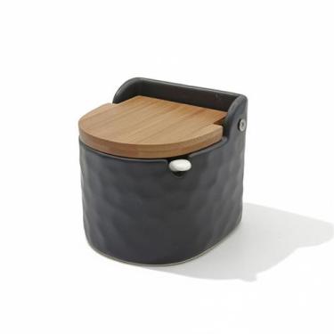 Imagem de Porta Condimentos Quadrado Cerâmica Stoneware Preto Bambu - Ricca Hous