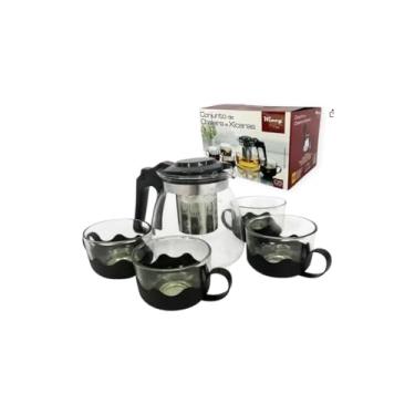 Imagem de Chaleira Bule com Infusor 1L e 4 Xícaras em Vidro, Inox e Plástico, 150ml por Xícara, Kit Completo para Chá