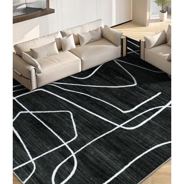 Imagem de YIHOUSE Tapete lavável 1,8 m x 2,5 m - Tapete abstrato preto e branco para sala de estar, quarto, grande, moderno, antiderrapante, ultrafino, decoração de casa, preto abstrato, 1,8 x 2,7 m