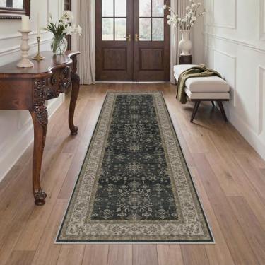 Imagem de GENIMO Tapete de corrida de 2'6"x20.3 cm, lavável à máquina, antiderrapante, macio, retrô, vintage, boho para interior, tapete ultrafino de pelo baixo para corredor, entrada, cozinha, ouro preto