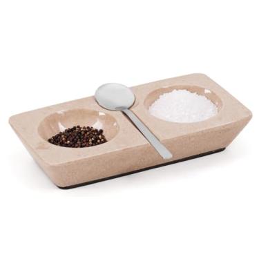 Imagem de Elysian Marble Bandeja de pitada de sal e pimenta Verona Suporte de temperos feito à mão, suporte de sal, armazenamento de cozinha de bancada para ervas e itens essenciais de culinária