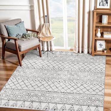 Imagem de BYYVOO Tapete quadrado marroquino lavável 10 x 10 cm: tapetes antiderrapantes para quarto, sala de estar, sala de jantar - Tapete de impressão geométrica de pilha baixa fácil de limpar - Tapete de