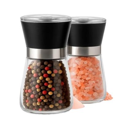 Imagem de Kit 2 Moedor De Pimenta Manual Tempero Sal Vidro Inox(PRETO - 2 UNIDADES)