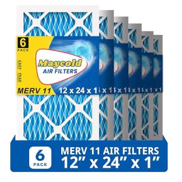 Imagem de Maycold Filtro de ar para forno HVAC MERV 11 12 x 24 x 1 (pacote com 6), filtros de substituição CA de alto desempenho para uso doméstico - Dimensões exatas: 29,7 cm x 60 cm x 1,9 cm