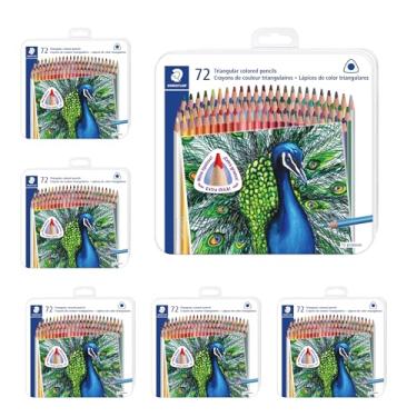 Imagem de STAEDTLER Conjunto de lápis de cor, pacote com 6 (6 conjuntos de 72 peças) - barril triangular ergonômico, linhas lisas de 4 mm, madeira - 72 cores vibrantes em lata, para artistas e estudantes, 432