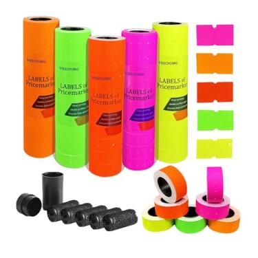 Imagem de Etiquetas de preço coloridas - 50 etiquetas em rolo com 5 rodas de tinta para preços e datas de validade - Compatível com vários marcadores de preços - Pistola de marcação de preço de 1 linha (5 cores