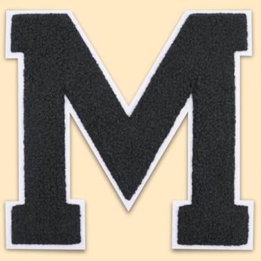 Imagem de QianSiLi Adesivos de letras universitárias de chenille preto de 11 cm, letras grandes para jaquetas Letterman, moletons com capuz, mochilas, coletes, roupas, adesivos individuais da letra M