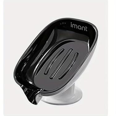 Imagem de Saboneteira com ventosa (sem necessidade de perfuração) - Suporte de sabão de plástico premium com design de drenagem, 13,5 x 9,5 x 10 cm, adequado para banheiro/pia de cozinha, disponível em cinza