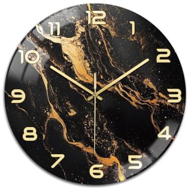 Imagem de peacoblue Relógios de parede operados por bateria padrão de mármore 30 cm vidro redondo relógio de parede sem tique-taque para cozinha, sala de estar, sala de jantar, quarto e banheiro acessórios de