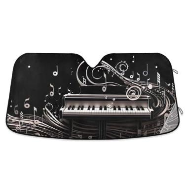 Imagem de Notas musicais de piano para-sol para para-brisas de carro engraçadas personalizadas retráteis para-brisas automotivas guarda-sol animal floral S, 134,6 cm x 59,7 cm