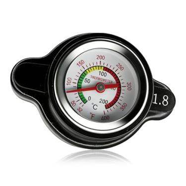 Imagem de SWQS Tampa do radiador de alta pressão 1,8 bar 25,6 PSI durável à prova de vazamento de metal tampa do radiador com medidor de temperatura compatível com Honda, Yamaha, Kawasaki, Suzuki motocicletas e