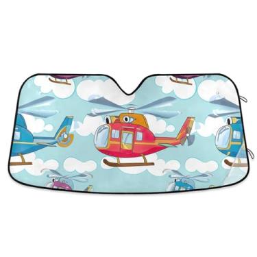Imagem de Helicópteros coloridos personalizados nuvens céu azul sombra de sol para para-brisa de carro bonito universal dobrável carros persianas para janelas dianteiras automotivo floral L, 144.8 cm x 80.0 cm