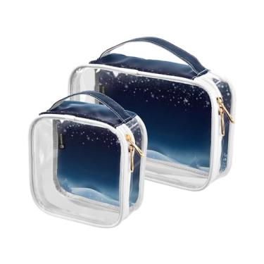 Imagem de GAIGEO Conjunto de bolsa de maquiagem transparente para neve azul com árvore de Natal e flocos de neve, bolsa transparente para viagem, aprovada pela Tsa, pacote com 2, Natal com flocos de neve - 4