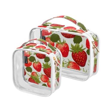 Imagem de GAIGEO Conjunto de bolsas de cosméticos transparentes de Natal com sinos, bolsa de cosméticos transparente de PVC, bolsa de viagem de higiene pessoal, pacote com 2, Morango - 5, one size