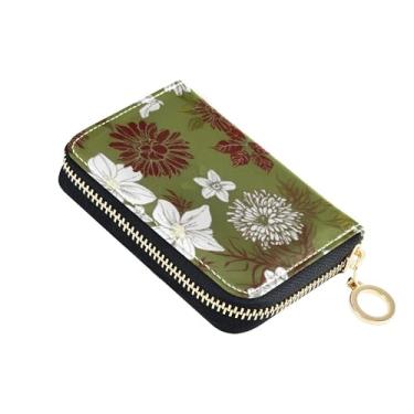 Imagem de Carteira feminina com zíper e bloqueio de RFID, porta-moedas, bolsa pequena com zíper verde-oliva e flores florais