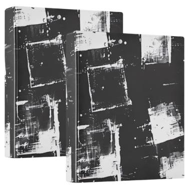 Imagem de Fichário quadrado preto e branco com três argolas, fichário espaçoso de 3 anéis para receitas, ideal para escritório, escola, casa, pacote com 2