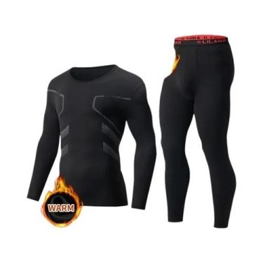 Imagem de Conjunto De Roupa Térmica Masculina De 2 Peças, Gola Redonda, Cor Sóli