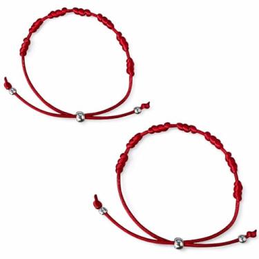 Imagem de pulseira vermelha contra inveja kit c 4 pulseiras da sorte 7 nós fininha | amuleto da kabbalah | proteção contra o mau-olhado | prosperidade | ajustável corda vermelha 7 nós da sorte de casal ajustável de personalidade simples tecida à mão 4 vermelho |unissex