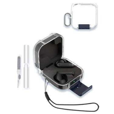 Imagem de Capa para fones de ouvido CMF by Nothing Buds Pro 2/Buds 2 Plus, design de suporte de celular WUNIAK macio, proteção contra quedas à prova de choque com chaveiro e kit de limpeza, transparente