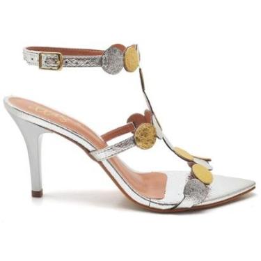 Imagem de Sandália Salto Médio Bico Folha Metalizado /Ouro Ella's-Feminino