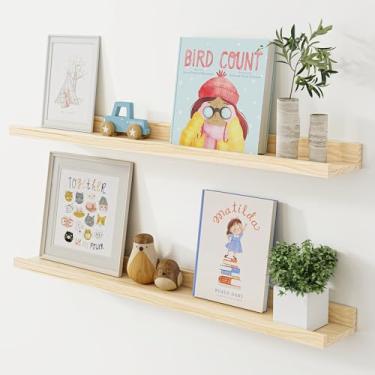 Imagem de Prateleiras flutuantes para parede, prateleira de borda de madeira maciça de 91 cm, prateleira de parede com borda, prateleiras de livros flutuantes para sala de estar, quarto, cozinha, berçário,