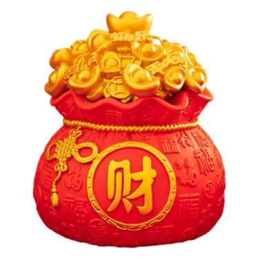 Imagem de FLCPJGV Estátua de saco de dinheiro, cofrinho em forma de porquinho, ornamento de mesa, cofre para quarto ou armário de entrada, Cai Grande