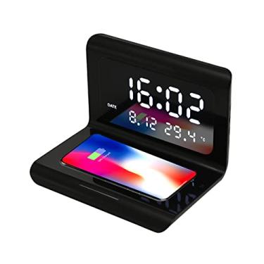 Imagem de Base de Carregamento Sem Fio 10W e Relógio Despertador com Display Termômetro Calendário Suporte Qi Distância Detecção 8mm Estação Compatível Celulare