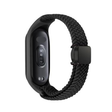 Imagem de MURVE Pulseira trançada para Xiaomi Mi Band 8 de nylon elástico, pulseira de relógio ajustável, pulseira de fivela magnética para Miband 8 NFC (preta, para Miband 7 6 5 4 3)