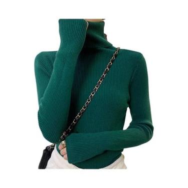 Imagem de Suéter Feminino De Gola Alta Em Cashmere Macio, Pulôver Básico De Tric