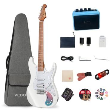 Imagem de VEDO Guitarra elétrica inteligente com pedais de efeitos integrados, Bluetooth e recursos de transmissão ao vivo/gravação. (Branco)