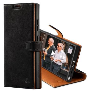 Imagem de Snakehive Carteira de couro para Samsung Galaxy S25 Ultra - Capa carteira de couro real - Couro genuíno com suporte de visualização e 3 porta-cartões - Capa flip com compartimento para cartão (preto)