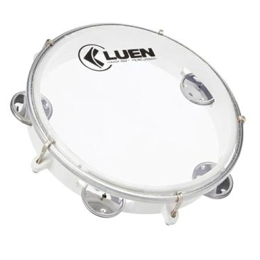 Imagem de Pandeiro Luen Junior 8 Polegadas C/Pele Cristal Platinela Inox ABS Garra Fixa 5 Afinações Colors | Branco