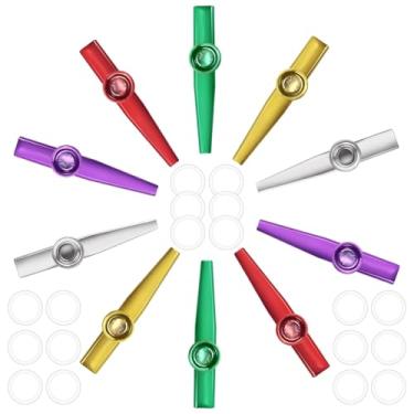 Imagem de Bercoor 10 peças de instrumentos musicais Kazoos, metal Kazoos com 18 membranas de flauta para amantes de música, iniciantes, crianças, preço de presente, lembrancinha de festa, enchimento de saco de
